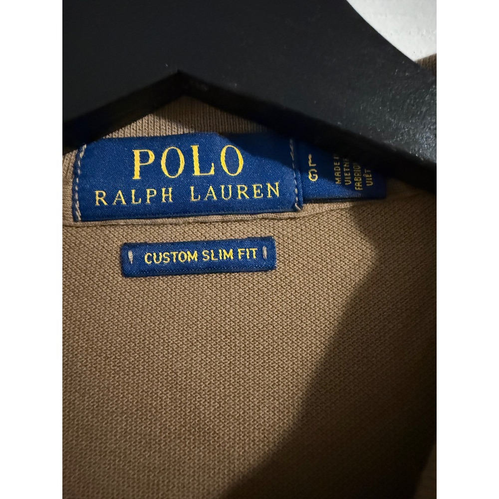 Polo Ralph Lauren Mens Custom Slim Fit Polo Shirt Tan Brown Cotton Pique Large - Picture 3 of 3